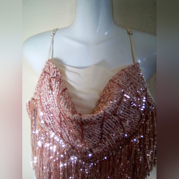 Miss Me Rose Gold Sequin Fringe Camisole - Picture 4 of 9